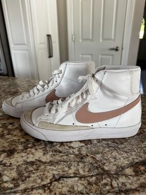 Nike High-Top Blazers in White with Pink Swoosh
